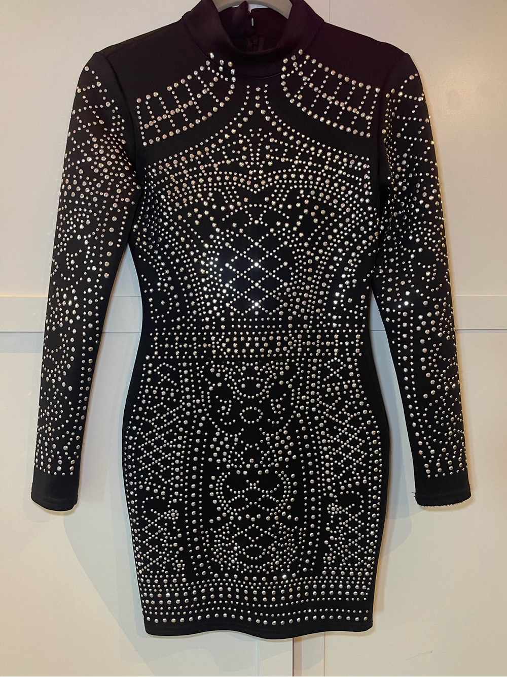 Black Long-Sleeve Studded Bodycon Dress